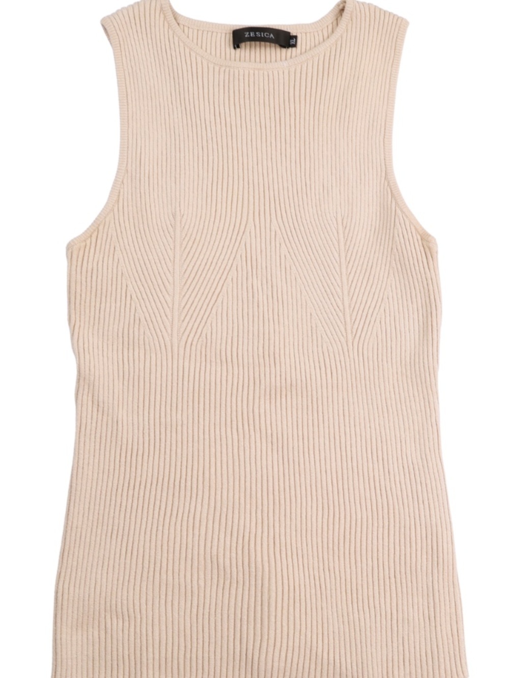 Zesica XL Beige Ribbed Sweater Tank Top Sleeveless Knit Stretch